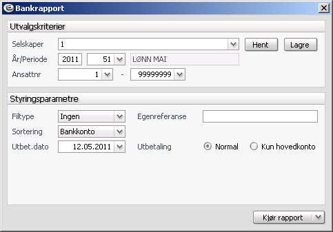 3. Overføring av lønn til nettbank A. Kjør Bankrapport uten oppdatering Rapporter - Lønnskjøring - Bankrapport Registrer periode.
