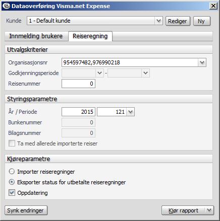 7. Etterarbeid A. Eksporter status for utbetalte reiseregninger til Expense Avansert Dataoverføring Visma.