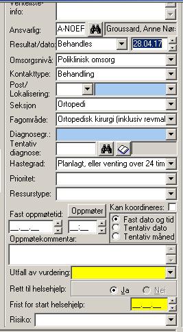 1. Feltene «Kontakttype» og «Utfall av vurdering» Det er to felt som er særdeles viktige å vite forskjell på: Feltet «Kontakttype» og feltet «Utfall av vurdering» (tidligere «Henvisningstype»)