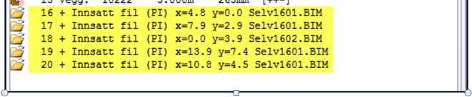 Her viser eksempelet MODUL 1 3 som resulterer med navnet MODUL-001.bim 001.bim. Eksemplet her viser at deltegning Selv1601.