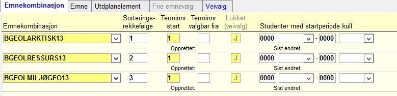 Ved antall valg > 1 så må disse valgene foregå samtidig for alle valg. Jfr. frist under. Antall prioriteringer. Registrering her gir bare mening når det skal foregå et opptak.