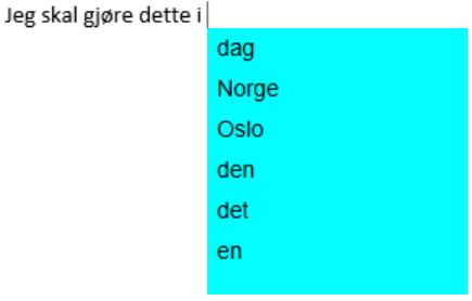 14 4 Textpilot 3 Ordprediksjon Ordprediksjonen slås på ved å klikke på "spåkule"-ikonet i verktøylinja. Prediksjonsverktøyet hjelper med å velge riktig ord dersom man er i tvil.