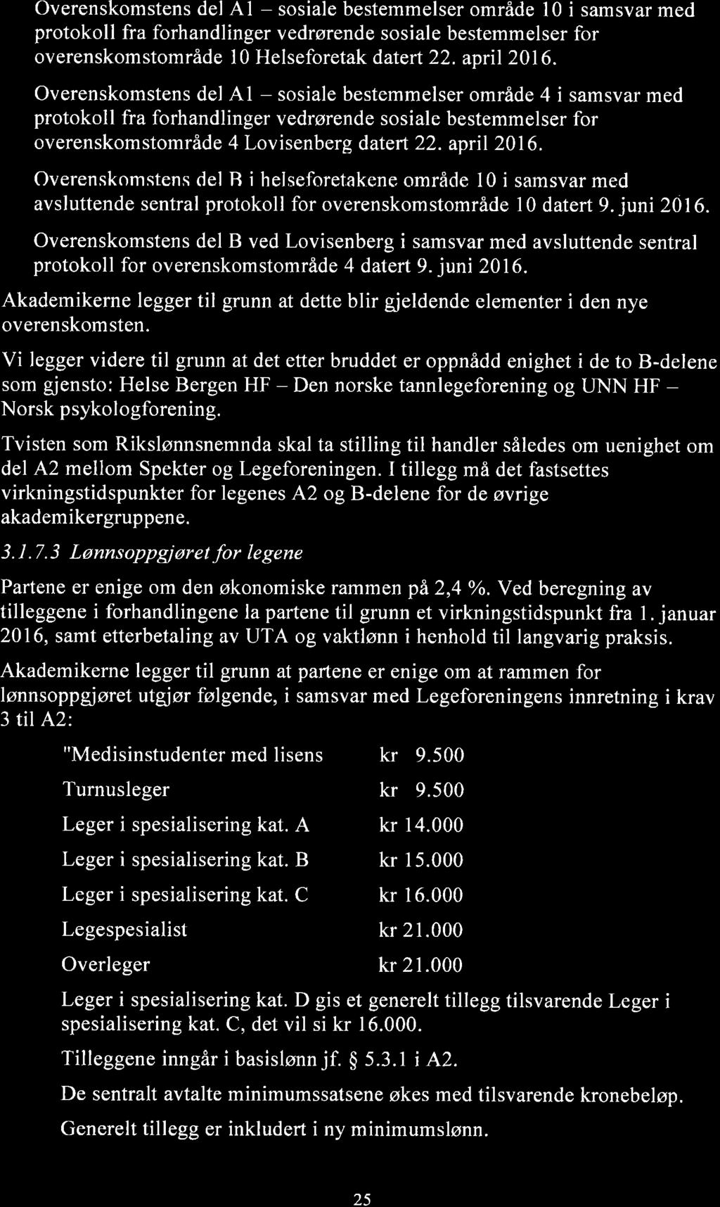 . Overenskomstens delal - sosiale bestemmelser område 10 i samsvarmed protokoll fra forhandlinger vedrørende sosiale bestemmelser for overenskomstområde l 0 Helseforetak datert 22. aprrl 201 6.