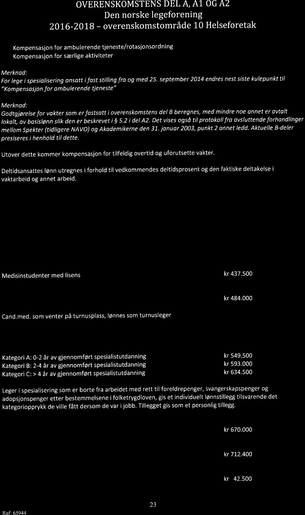 OVERENSKOMSTENS DEL A, A]. OG A2 Den norske legeforening 20L6-201-B - overenskomstområde L0 Helseforetak I i -. Kompensasjon for ambulerende tjeneste/rotasjonsordning.