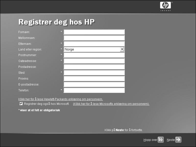 Registrer deg hos HP Registrer din HP Pavilion hjemme-pc hos Hewlett-Packard slik at HP kan hjelpe