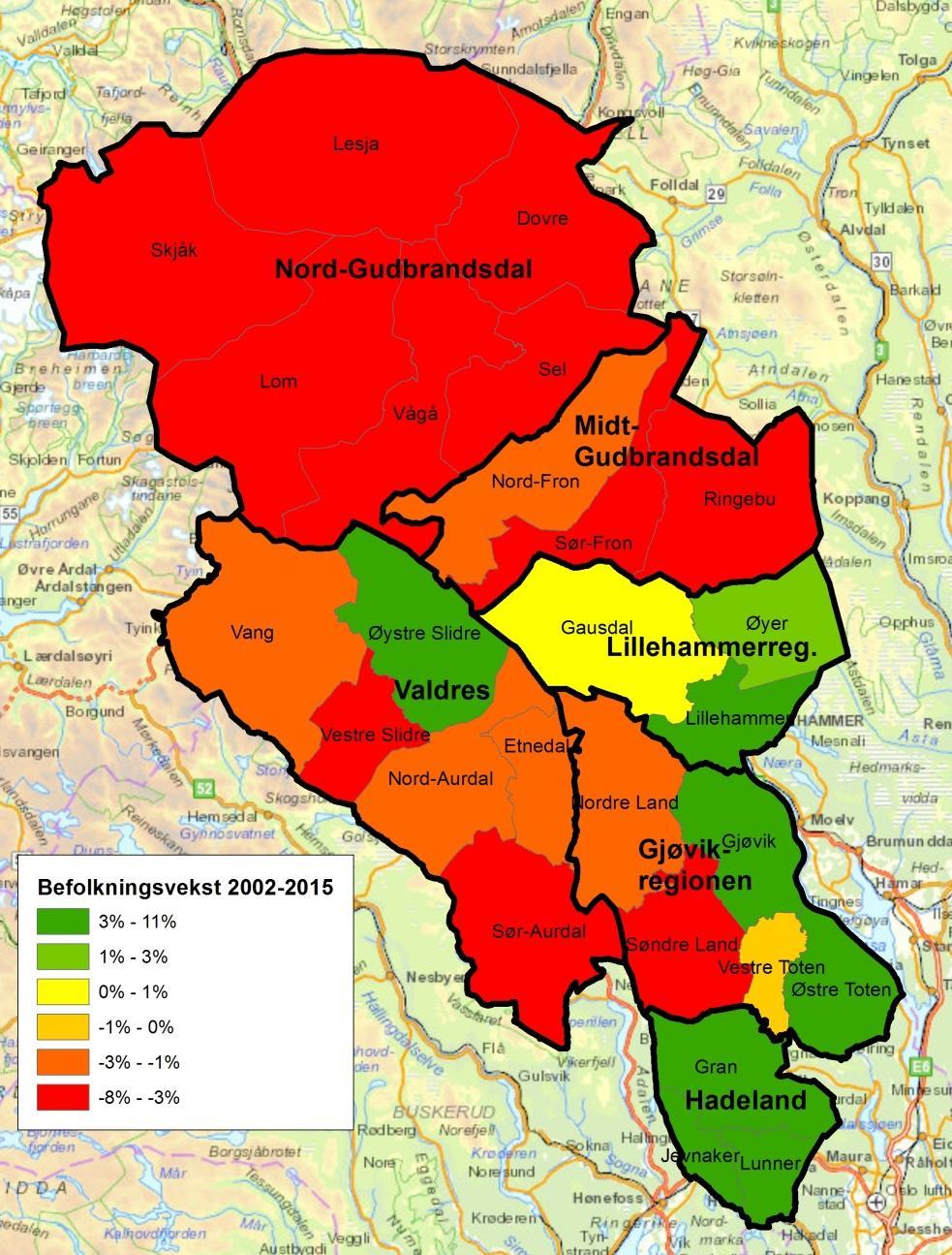 Befolkning- Utviklingstrekk på 2000-tallet Nasjonal trend: Utvikling med økt fortetting og urbanisering. De største byene vokser og drar til en viss grad med seg omlandet.