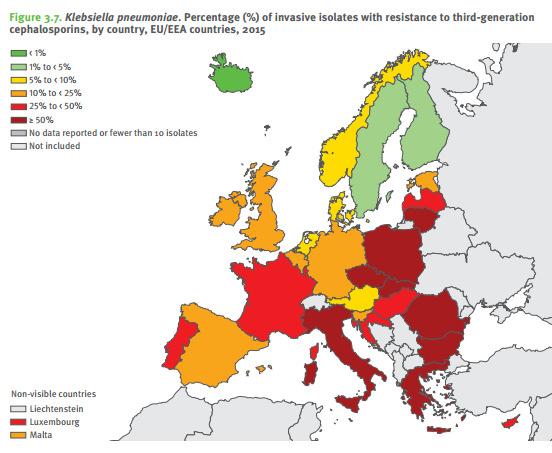 ESBL i Norge kliniske isolater Utviklingen i Norge fra 2003 2015: FIGURE 59. Prevalence of ESBL production among Escherichia coli and Klebsiella spp. isolates from blood and urine 2003-2015.