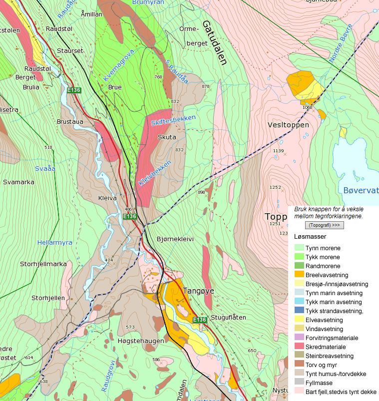 OMRÅDER MED BERGARTER/MALMER Influensområdet har lite variasjon i berggrunn og dypbergarter som granitt dominerer i hele influensområdet.