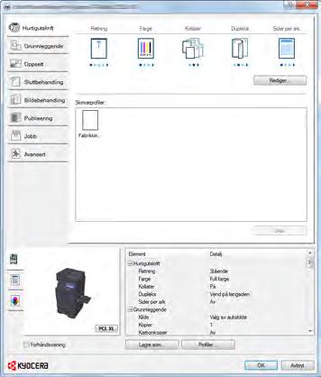 Utskrift fra PC > Skjerm for skriverdriverens utskriftsinnstillinger Skjermbildet for skriverdriverens utskriftsinnstillinger lar deg konfigurere en rekke utskriftsrelaterte innstillinger.