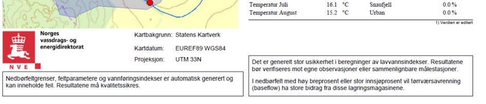 Parameternavn Flomvannføring (m³/s) 95 % intervall nedre grense (m³/s) 95 % intervall øvre grense (m³/s)