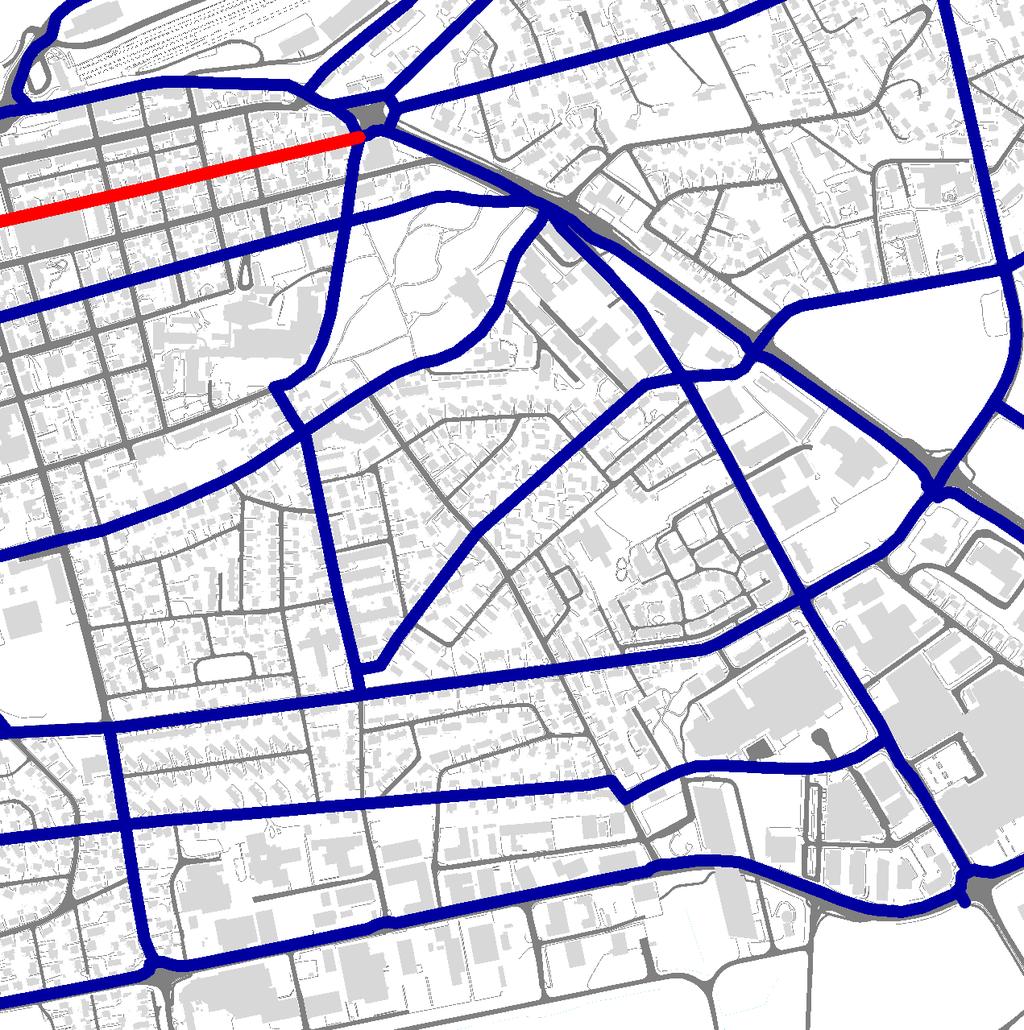 Målpunkter: Sentrumsområdet. Boliger. Torget. Glasshuset. Stormen. Trafikkforhold: ÅDT 850-1050. Fartsgrense 30 km/t.