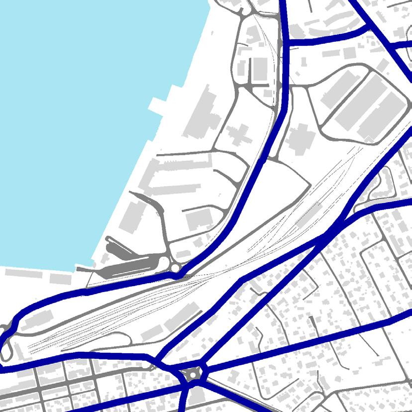 Dagens situasjon: Blandet trafikk. Bro over jernbanen. Sterkt trafikkert.