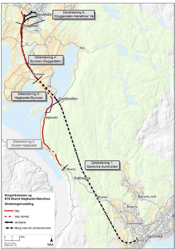 Fellesprosjektet Ringeriksbanen-E16 «FRE16» - Delstrekning 2: SVV. - Delstrekning 1,3,4,5: BaneNOR Reguleringsplan pågår.