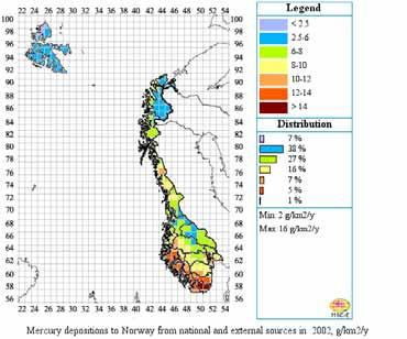 Til sammenlikning er den årlige atmosfæriske avsetningen av kvikksølv i området omkring indre Oslofjord anslått å være omlag 10 µg/m 2 (Fig. 2).