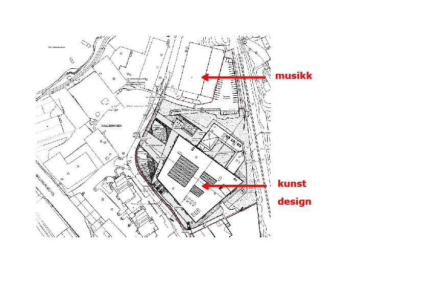 Tegningen viser mulig samlokalisering i Møllendalsveien 61 og 69: Samlokalisering, prosjektgruppens anbefalinger: - Samlokalisering av kunst,