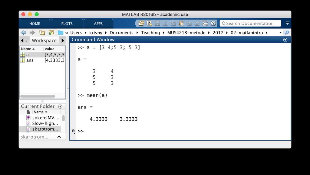 Siden max(a) gir en rekke som inneholder max-verdier for alle kolonnene vil max(max(a)) gi ett tall som er max-verdi for hele matrisen. En annen mulighet er å unwrappe hele a-matrisen slik max(a(:)).