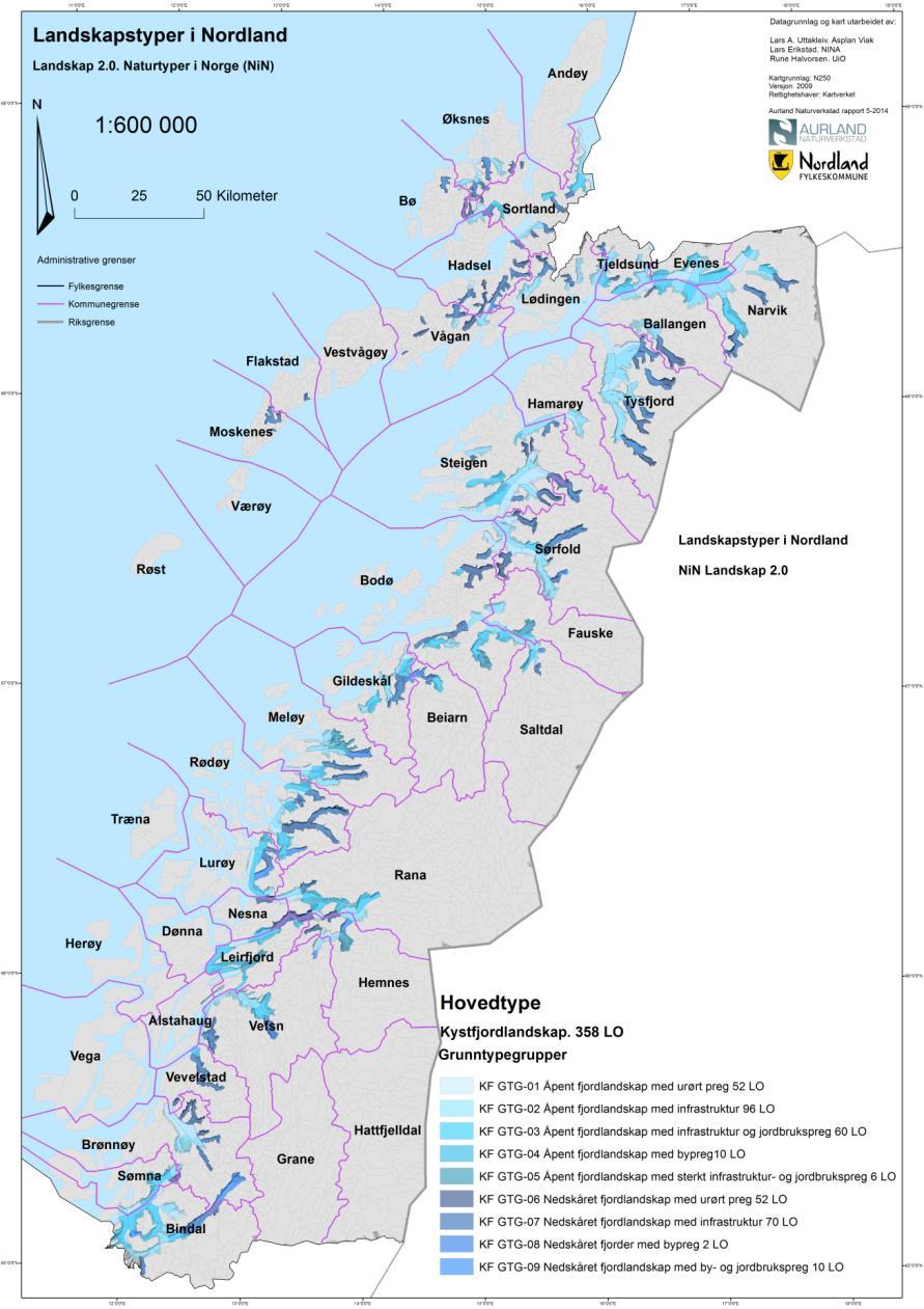 7 KYSTFJORD LANDSKAP (358 LO) Kart 60. Hovedtypen Kystfjordlandskapet i Nordland.