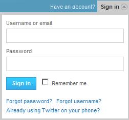 Skriv inn brukernavn og passord. Dette er velkomstsiden i Twitter: Hvordan twitre?