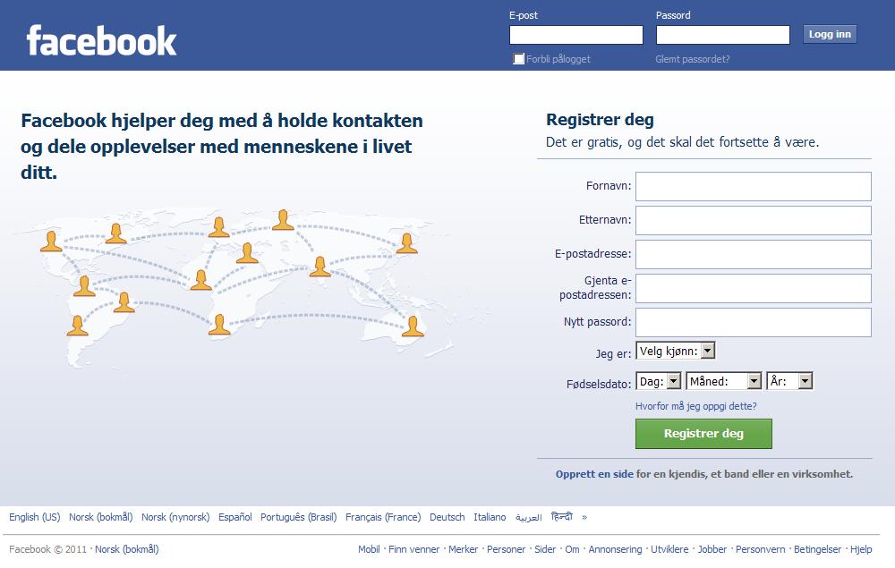 Hvordan kan jeg få tilgang til Facebook? For å kunne bruke Facebook må vi registrere oss som brukere på tjenesten. Det er gratis, og gjøres ved at man fyller ut et skjema som ligger på nettet.