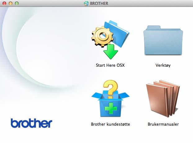 (Macintosh) 1 a Skru på din Macintosh. Sett inn Brother- CD-ROM-en i CD-ROM-stasjonen. Følgende vindu vil vises. 1 b Klikk på ditt modellnavn hvis skjermbildet for modellnavn vises.