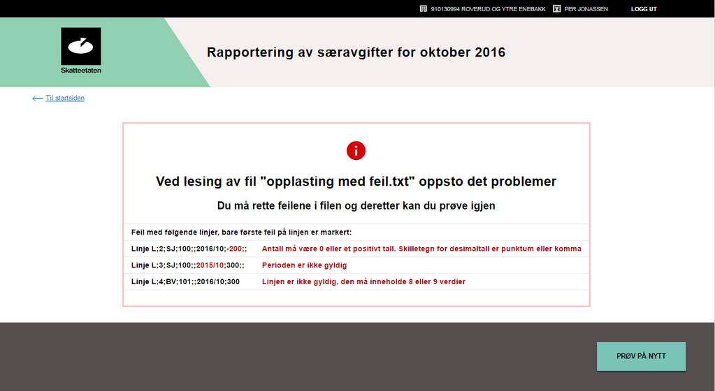 4.4 Tilbakemelding på skjerm Når innsending av meldingen er vellykket vil du få en