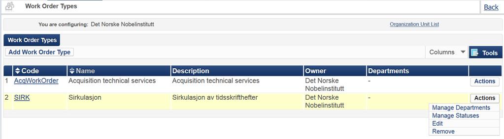 5. Ved work order type SIRK, velg