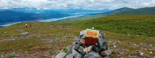 Følg denne stien og gå videre langs fjellryggen opp til det høyeste punktet 601 moh.