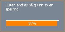 Ruten blir beregnet på nytt med en omkjøring rundt den sperrede veistrekningen. Den sperrede strekningen markeres med rødt. Opphev sperre 1.