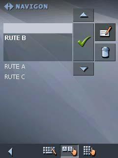 5. Trykk på. Skjermbildet VELGE RUTE åpnes igjen. Rutenavnet er endret. oder Slette rute 6. Trykk på OK for å hente ruten du har gitt nytt navn.