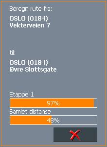 3. Trykk på knappen Beregn rute. Ruten blir beregnet. Det kommer opp et vindu der du kan følge prosessen.