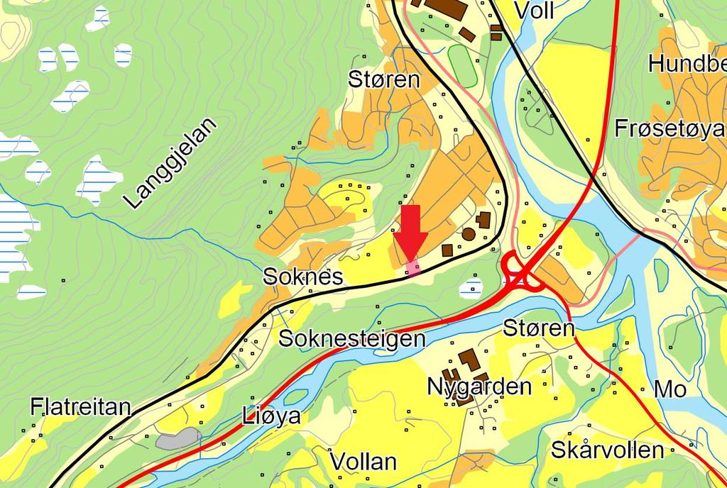 Saksopplysninger Magnus Folstad søker om dispensasjon fra kommunedelplan Støren for å bygge enebolig med garasje på eiendommen gbnr