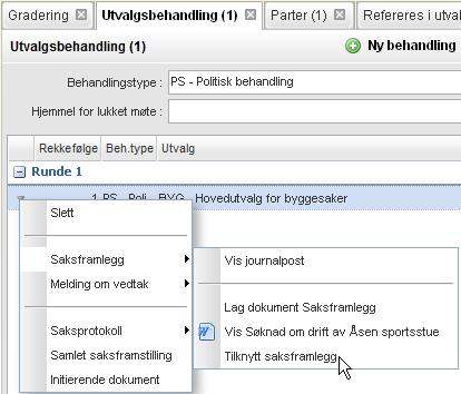 102 Arbeide med politiske saker Organisasjonen kan ha laget egne saksframleggmaler for bestemte saksområder. Du kan endre malen til andre maler av type saksframlegg.