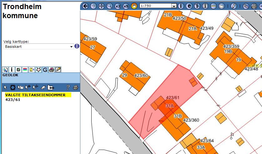 Arbeide med byggesaker 169 Vis i kart Åpner et kart i et eget vindu. Kartet åpnes på valgt kommune, med markert eiendom eller bygning.