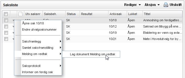 Arbeide med møter 207 Du kommer inn i standardbildet for produksjon av dokumenter med malen RSR forhåndsvalgt. Du kan velge en annen mal fra nedtrekkslisten i bildet. 15.7.7 Konverter til PDF Hvis møtedokumentene skal overføres til portal eller eksporteres til politikerne, bør de først konverteres til PDF (arkivformat).