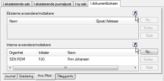 250 Arkiv-plugin 17.4.4 Avs./Mott. På fanen Avs./Mott. velger du avsendere og mottakere for journalposten.