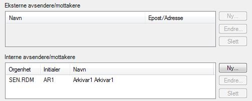 Arkiv-plugin 257 17.6.7 Avs./Mott. På fanen Avs./Mott. velger du avsendere og mottakere for journalposten.