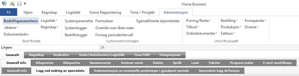 Følgende nye faner er lagt inn i vinduet under Generelt -> Generell info: Skjermbilde som viser endring av sperredato.