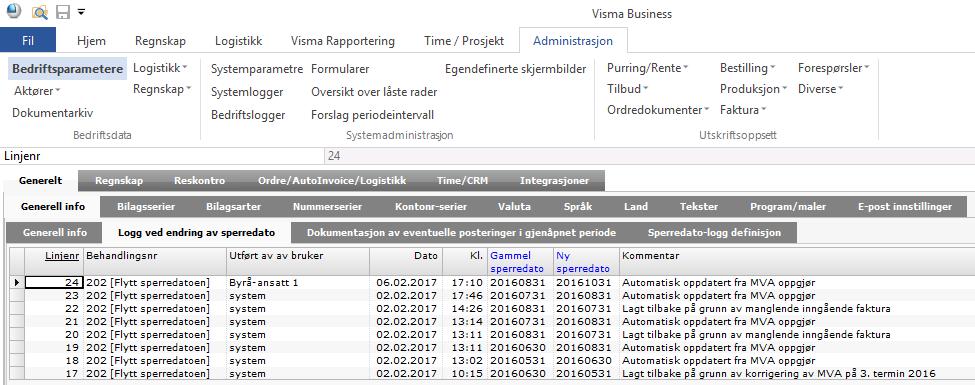 Egen fane som gjør det lett å hente frem bilag som er ført etter åpning av en sperret periode. Egen fane for oppretting av sperredatologg.