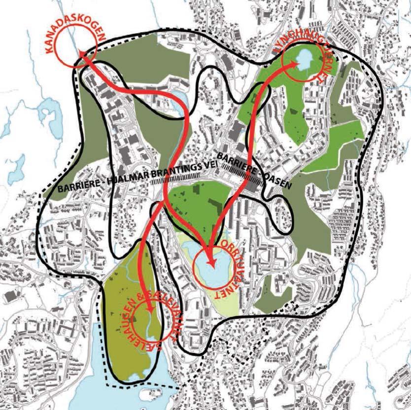 Oppsummering av landskapsverdi. Fra Landskapsanalyse utarbeidet av Asplan Viak i 2012 De mest markante kollene og åsryggene gis her høy verdi (A områder), som nærutsikt og romavgrenser i landskapet.