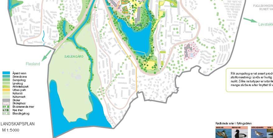 Boligandelen økes ved å bygge ut overflateparkering, grusbaner og uprogrammerte grøntarealer av plen.