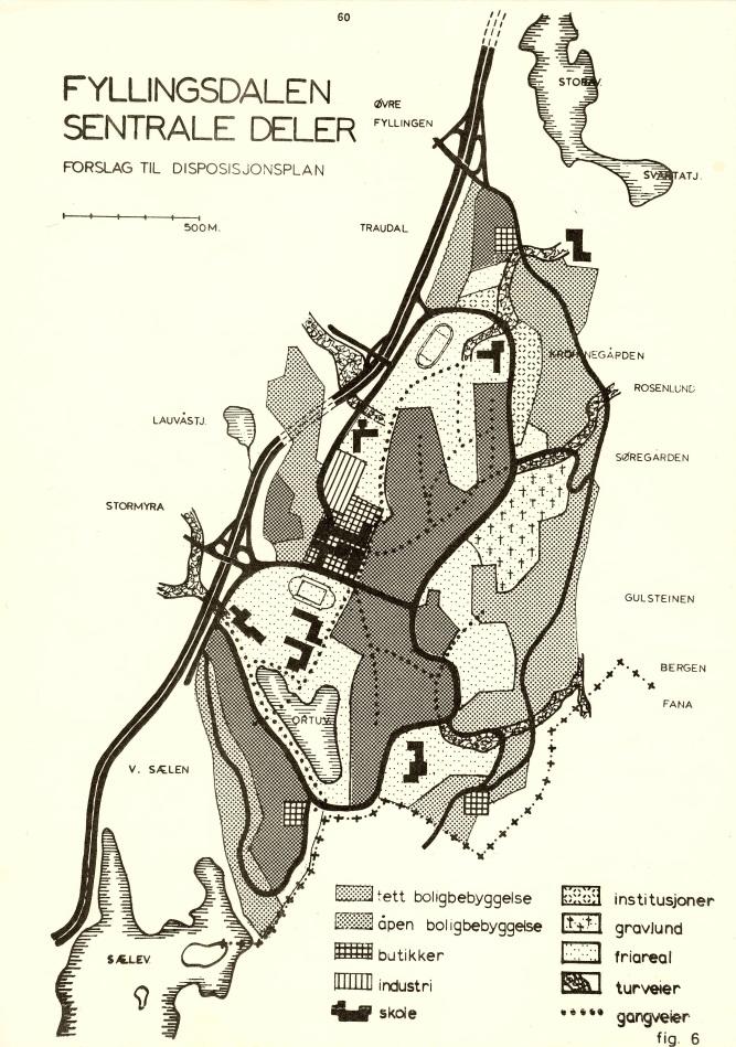 På denne tiden var det 1590 innbyggere i dalen. Foto fra 1950 tallet, tatt fra Sikthaugen og sørover dalen.