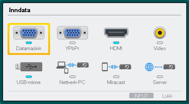 Grunnleggende funksjoner for bruk av projektoren 3. Velg inndatasignal og trykk på [Enter].