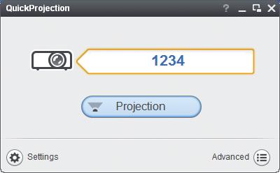 Vise skjermbildet på en datamaskin over et nettverk 6. Angi identifikasjonskoden i dialogboksen QuickProjection. Du kan også angi projektorens navn eller IP-adresse i stedet for identifikasjonskoden.