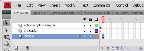 Actionscriptet stopper filmen i frame 1, mens resten av filmen lastes ned. Under nedlastingen vises preloaderens grafikk,samtidig som actionscriptet viser info om hvor mye som lastes ned.