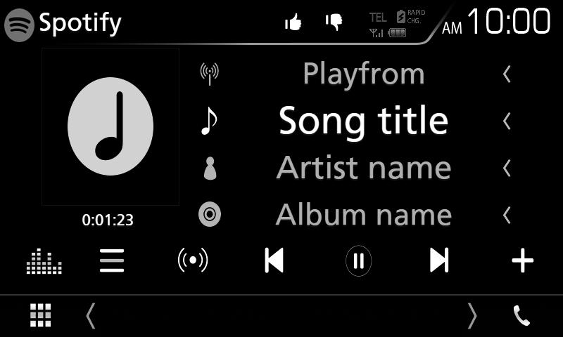 APPS Android Auto /Apple CarPlay/Mirroring Bruk av Spotify Du kan lytte til Spotify på denne enheten ved å styre applikasjonen som er installert på din iphone eller Android.