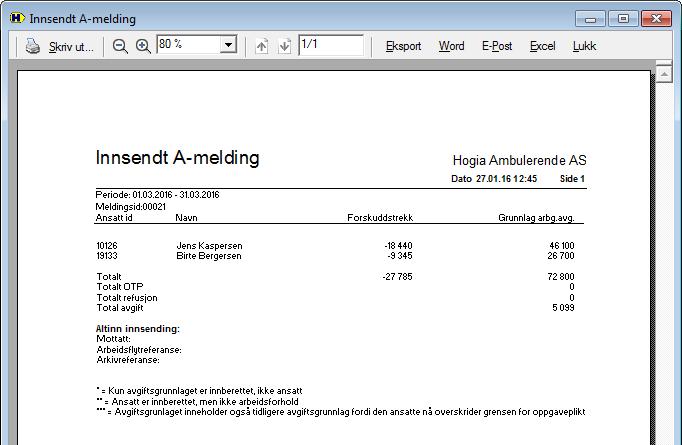 16 A-meldingen A-meldingen vil da bli slik: For å se hvordan arbeidsgiveravgiften er fordelt