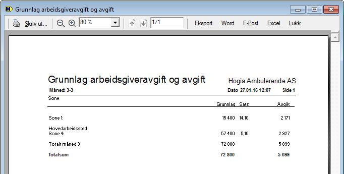 arbeidsgiveravgift og avgift med hake på Utskrift pr.