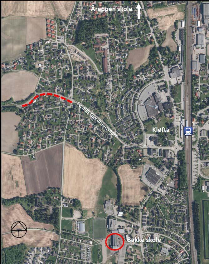 Figur 1: Kart over planområdet 1.2 Beskrivelse av prosjektet Det planlegges 310 meter med ny gang- og sykkelveg langs sørsiden av fv. 455. Gang- og sykkelvegen planlegges med bredde 3,5 m.