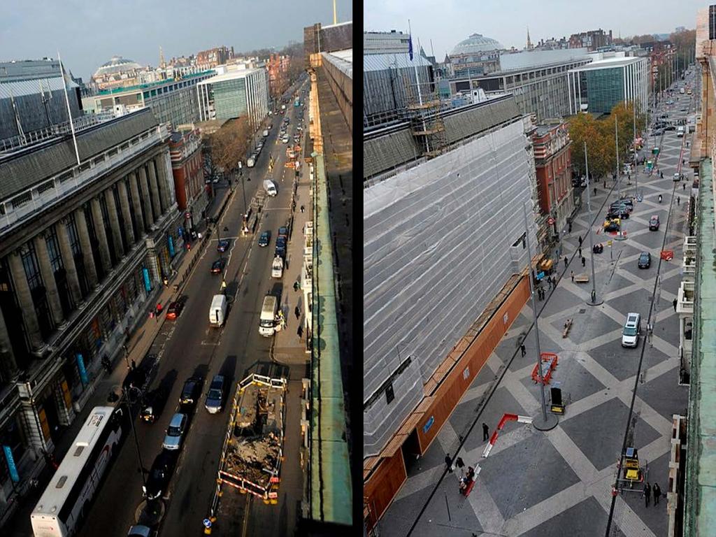Figur 2. Exhibiton road før (til venstre) og etter (til høyre) ombygging til Shared space. Kilde: Daily Mail. Figur 3.