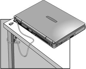 Konfigurere OmniBook Konfigurere sikkerhetsalternativer 1. Bøy kabelen rundt et fast objekt, for eksempel et bordben. 2. Legg kabelen i en løkke rundt det faste objektet - påse at den ikke kan gli av.